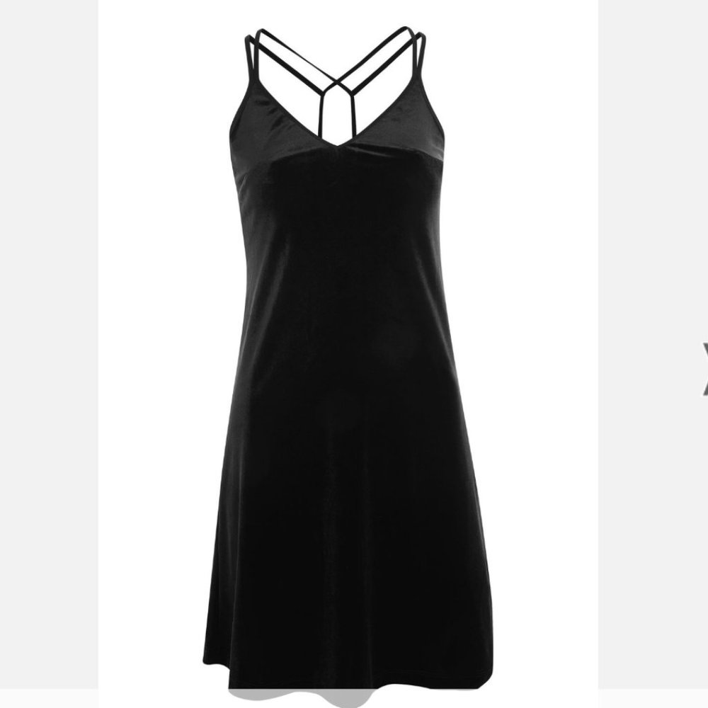 Black velvet Strappy Slip Dress by Topshop - Picture 2 of 8